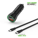 EC09P-CC-BK:18W Car Charger PD & USB-A with 3ft C to C cable