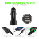 EC09P-CC-BK:18W Car Charger PD & USB-A with 3ft C to C cable